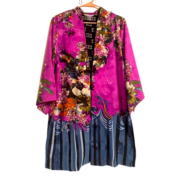 Peter Nygard Tops - Long Open Kimono Cardigan M Artsy Floral Bloomcore Boho Chic Romantic Feminine